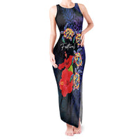 Pasifika Festival Tank Maxi Dress Plumeria Turtles with Hibiscus - Polynesian Art Tattoo Dark Navy Color LT03 Women Dark Navy - Polynesian Pride