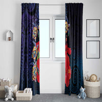 Pasifika Festival Window Curtain Plumeria Turtles with Hibiscus - Polynesian Art Tattoo Dark Navy Color LT03 - Polynesian Pride