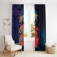 Pasifika Festival Window Curtain Plumeria Turtles with Hibiscus - Polynesian Art Tattoo Dark Navy Color LT03 - Polynesian Pride