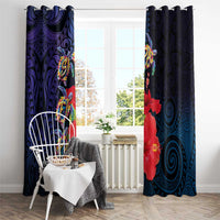 Pasifika Festival Window Curtain Plumeria Turtles with Hibiscus - Polynesian Art Tattoo Dark Navy Color LT03 - Polynesian Pride