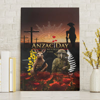 New Zealand and Australia ANZAC Day Canvas Wall Art Kiwi Bird and Kangaroo Soldier LT03 Without Frame Black - Polynesian Pride