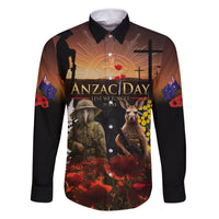 New Zealand and Australia ANZAC Day Family Matching Off Shoulder Short Dress and Hawaiian Shirt Kiwi Bird and Kangaroo Soldier LT03 Dad's Shirt - Long Sleeve Black - Polynesian Pride