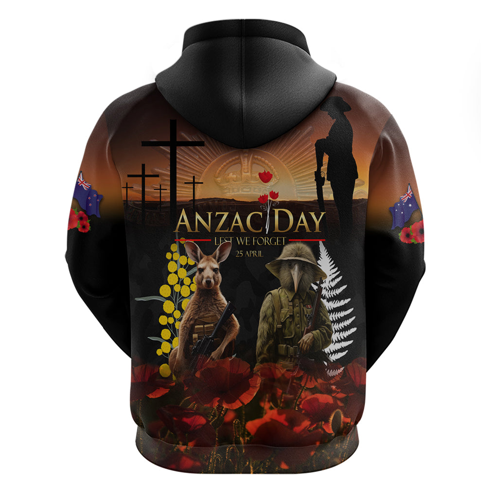 New Zealand and Australia ANZAC Day Hoodie Kiwi Bird and Kangaroo Soldier LT03 - Polynesian Pride