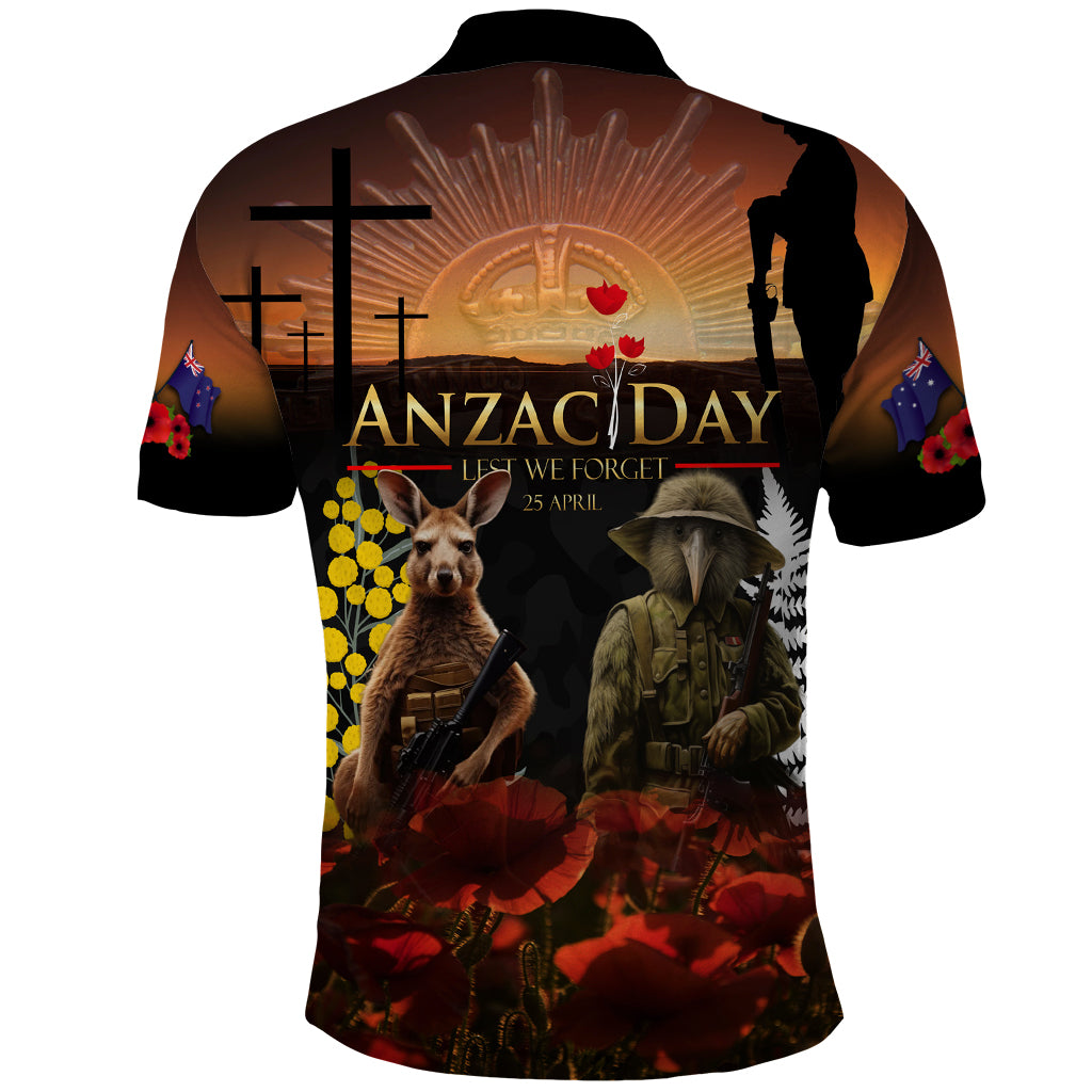 New Zealand and Australia ANZAC Day Polo Shirt - Kiwi Bird and Kangaroo Soldier LT03 - Polynesian Pride