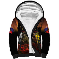 New Zealand and Australia ANZAC Day Sherpa Hoodie Kiwi Bird and Kangaroo Soldier LT03 Unisex Black - Polynesian Pride