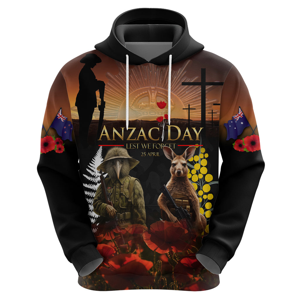 New Zealand and Australia ANZAC Day Zip Hoodie Kiwi Bird and Kangaroo Soldier LT03 - Polynesian Pride