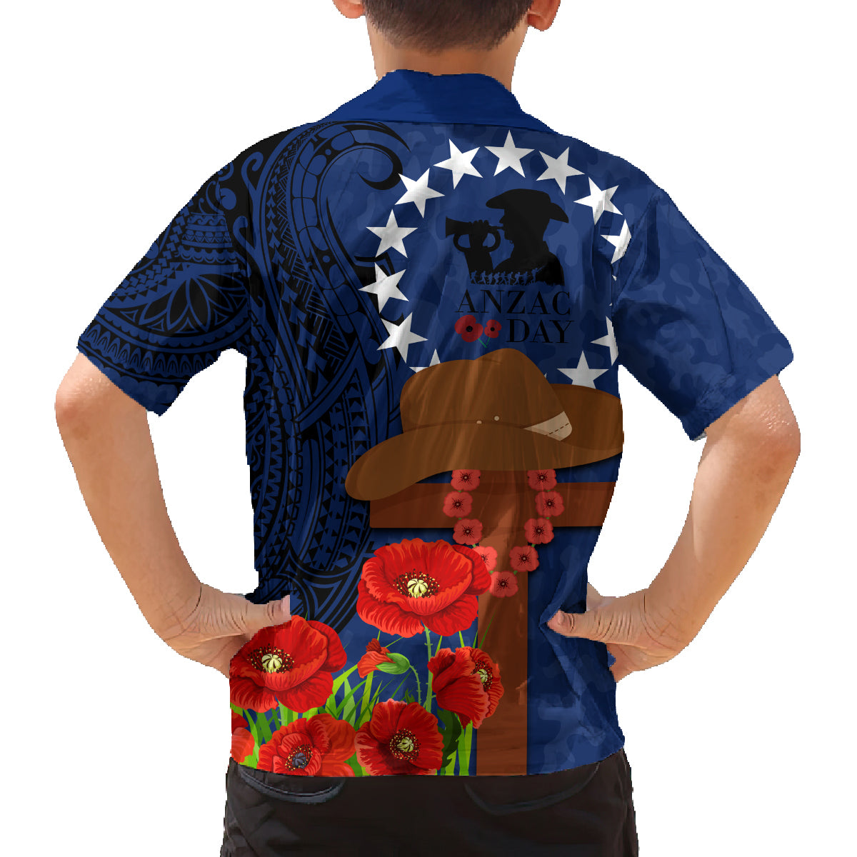 Cook Island ANZAC Day Family Matching Summer Maxi Dress and Hawaiian Shirt Soldier Paying Respect We Shall Remember Them LT03 - Polynesian Pride