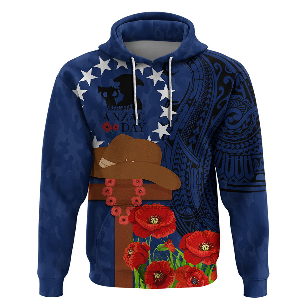 Cook Island ANZAC Day Zip Hoodie Soldier Paying Respect We Shall Remember Them LT03 Pullover Hoodie Blue - Polynesian Pride