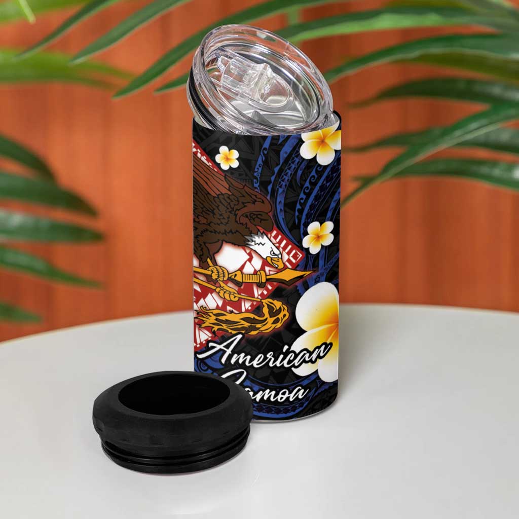 American Samoa Flag Day 4 in 1 Can Cooler Tumbler Polynesian Tatau Art and Plumeria LT03 - Polynesian Pride