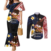 American Samoa Flag Day Couples Matching Mermaid Dress and Long Sleeve Button Shirt Polynesian Tatau Art and Plumeria LT03 Black - Polynesian Pride