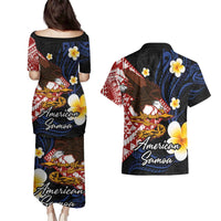 American Samoa Flag Day Couples Matching Puletasi and Hawaiian Shirt Polynesian Tatau Art and Plumeria LT03 - Polynesian Pride