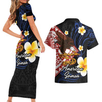 American Samoa Flag Day Couples Matching Short Sleeve Bodycon Dress and Hawaiian Shirt Polynesian Tatau Art and Plumeria LT03 - Polynesian Pride