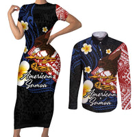 American Samoa Flag Day Couples Matching Short Sleeve Bodycon Dress and Long Sleeve Button Shirt Polynesian Tatau Art and Plumeria LT03 Black - Polynesian Pride