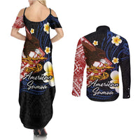 American Samoa Flag Day Couples Matching Summer Maxi Dress and Long Sleeve Button Shirt Polynesian Tatau Art and Plumeria LT03 - Polynesian Pride