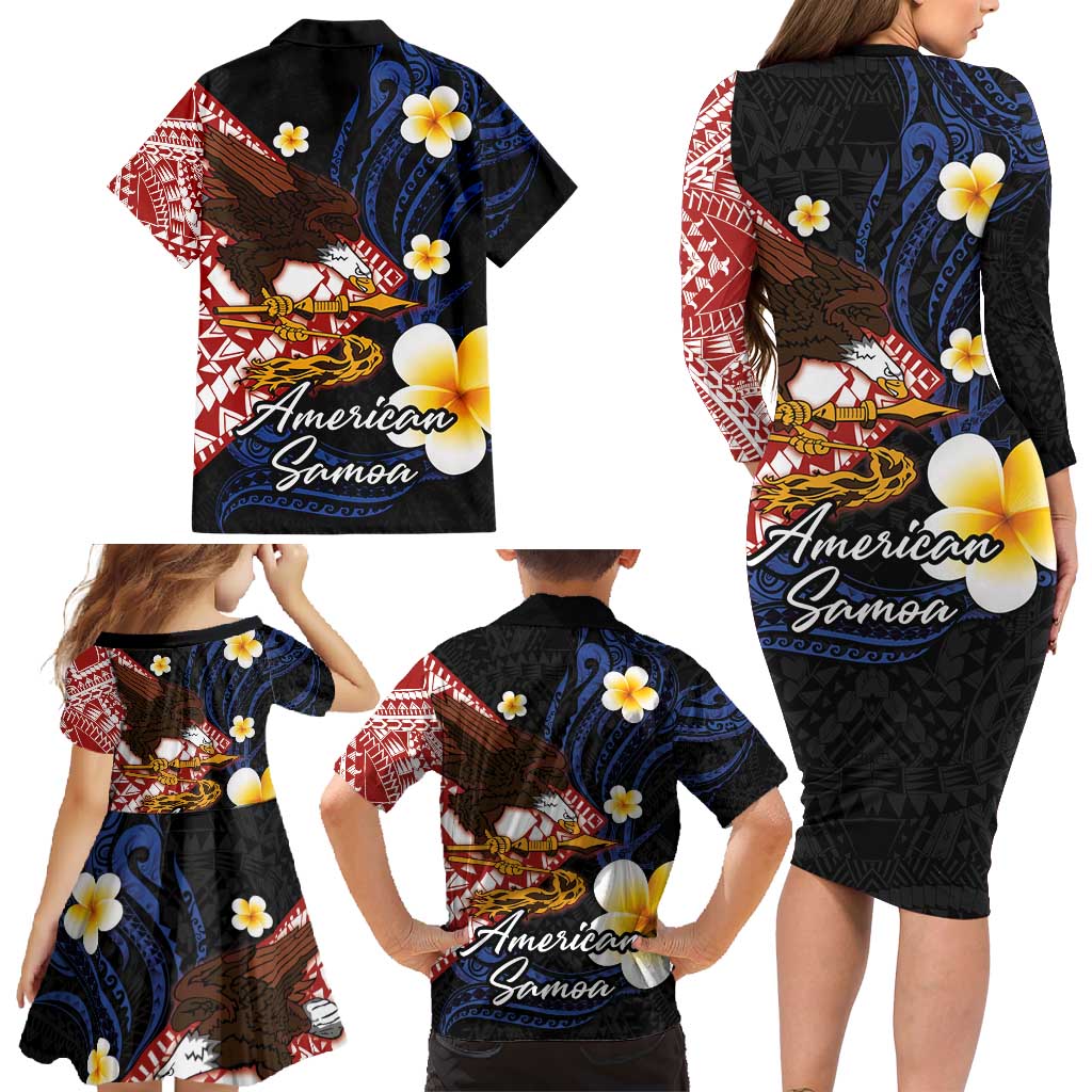 American Samoa Flag Day Family Matching Long Sleeve Bodycon Dress and Hawaiian Shirt Polynesian Tatau Art and Plumeria LT03 - Polynesian Pride