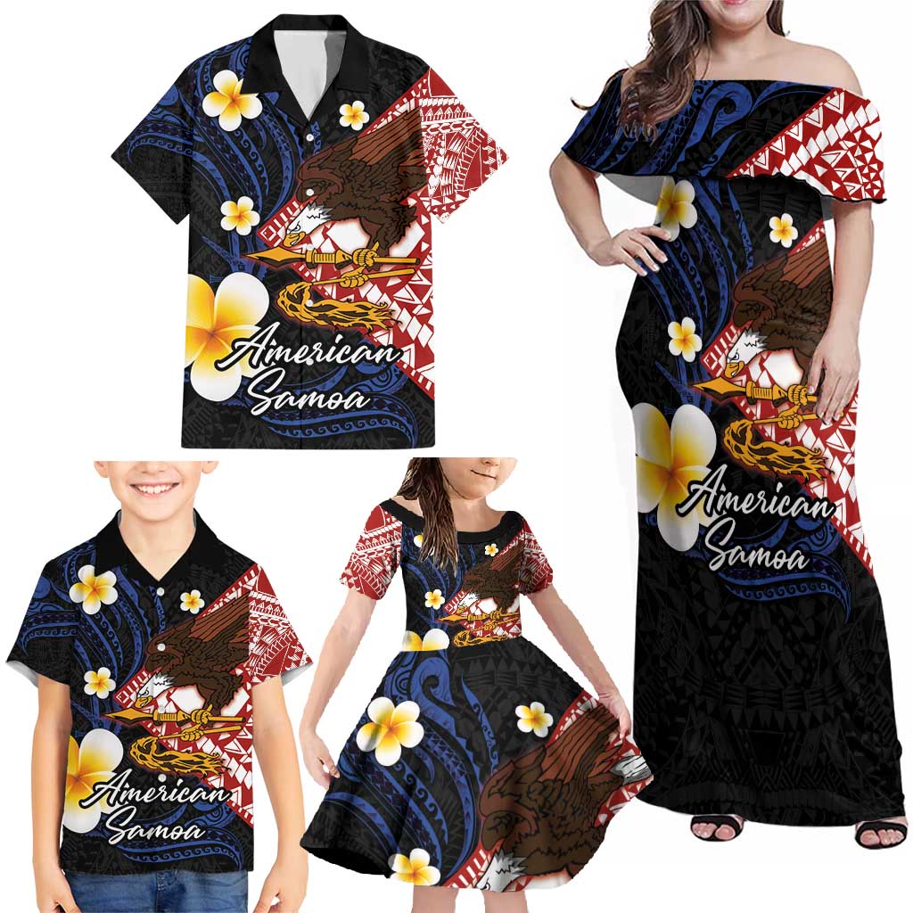 American Samoa Flag Day Family Matching Off Shoulder Maxi Dress and Hawaiian Shirt Polynesian Tatau Art and Plumeria LT03 - Polynesian Pride