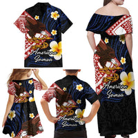 American Samoa Flag Day Family Matching Off Shoulder Maxi Dress and Hawaiian Shirt Polynesian Tatau Art and Plumeria LT03 - Polynesian Pride