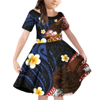 American Samoa Flag Day Family Matching Off Shoulder Short Dress and Hawaiian Shirt Polynesian Tatau Art and Plumeria LT03 Daughter's Dress Black - Polynesian Pride