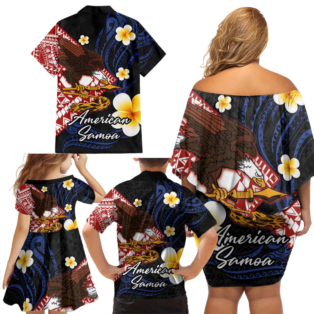 American Samoa Flag Day Family Matching Off Shoulder Short Dress and Hawaiian Shirt Polynesian Tatau Art and Plumeria LT03 - Polynesian Pride