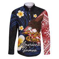 American Samoa Flag Day Family Matching Off Shoulder Short Dress and Hawaiian Shirt Polynesian Tatau Art and Plumeria LT03 Dad's Shirt - Long Sleeve Black - Polynesian Pride