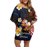 American Samoa Flag Day Family Matching Off Shoulder Short Dress and Hawaiian Shirt Polynesian Tatau Art and Plumeria LT03 Mom's Dress Black - Polynesian Pride