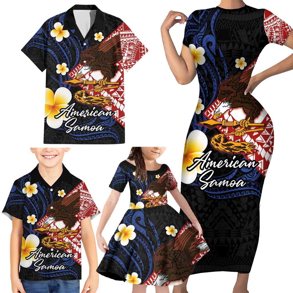 American Samoa Flag Day Family Matching Short Sleeve Bodycon Dress and Hawaiian Shirt Polynesian Tatau Art and Plumeria LT03 - Polynesian Pride
