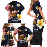 American Samoa Flag Day Family Matching Short Sleeve Bodycon Dress and Hawaiian Shirt Polynesian Tatau Art and Plumeria LT03 - Polynesian Pride