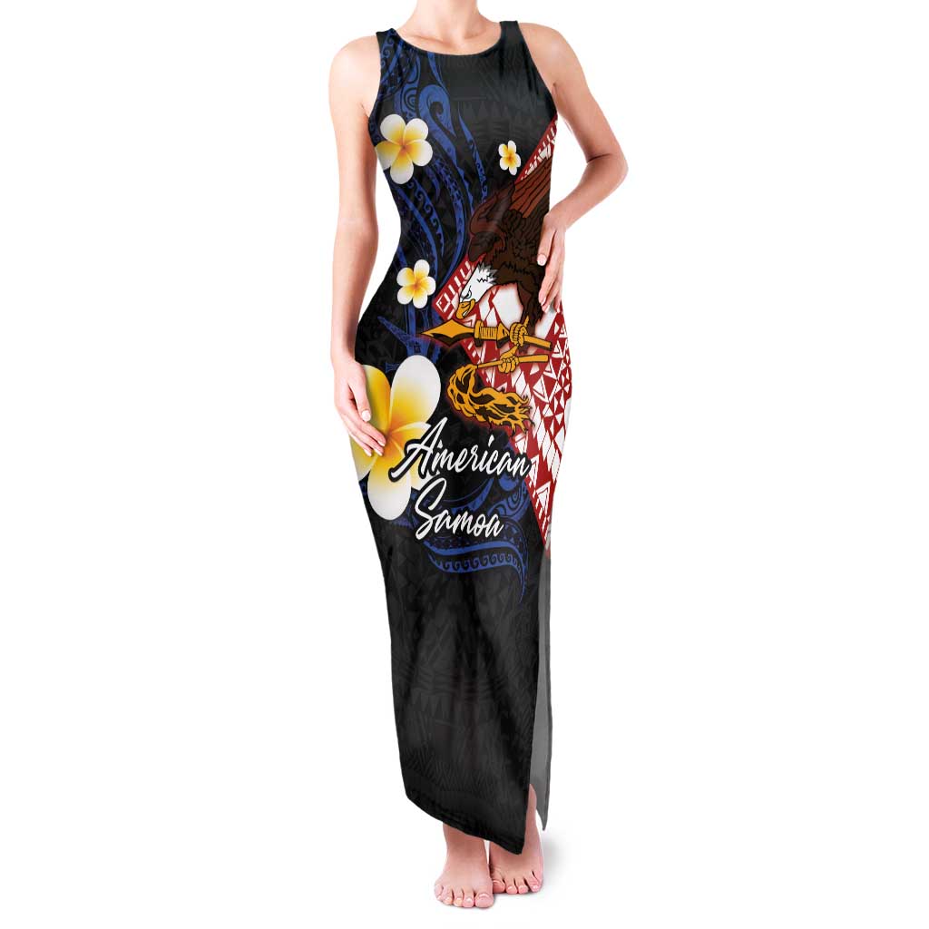 American Samoa Flag Day Family Matching Tank Maxi Dress and Hawaiian Shirt Polynesian Tatau Art and Plumeria LT03 Mom's Dress Black - Polynesian Pride