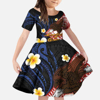 American Samoa Flag Day Kid Short Sleeve Dress Polynesian Tatau Art and Plumeria