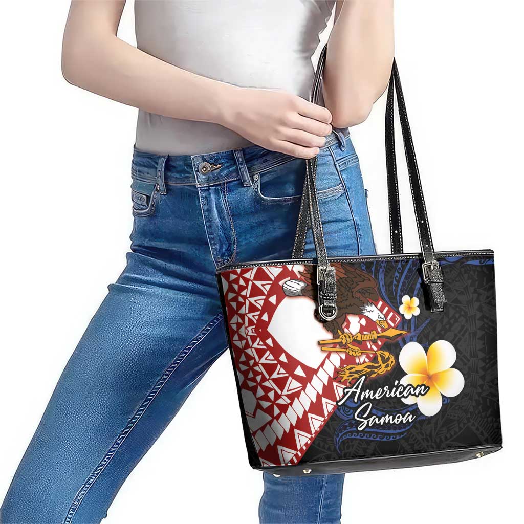 American Samoa Flag Day Leather Tote Bag Polynesian Tatau Art and Plumeria