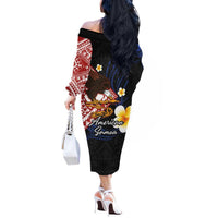 American Samoa Flag Day Off The Shoulder Long Sleeve Dress Polynesian Tatau Art and Plumeria LT03 - Polynesian Pride