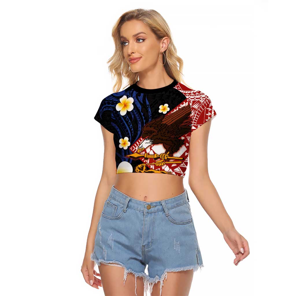 American Samoa Flag Day Raglan Cropped T Shirt Polynesian Tatau Art and Plumeria