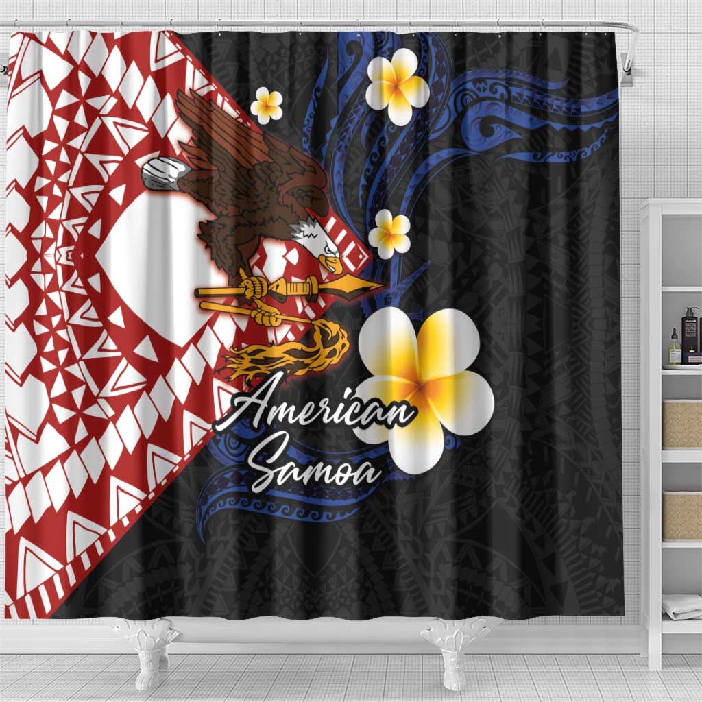 American Samoa Flag Day Shower Curtain Polynesian Tatau Art and Plumeria