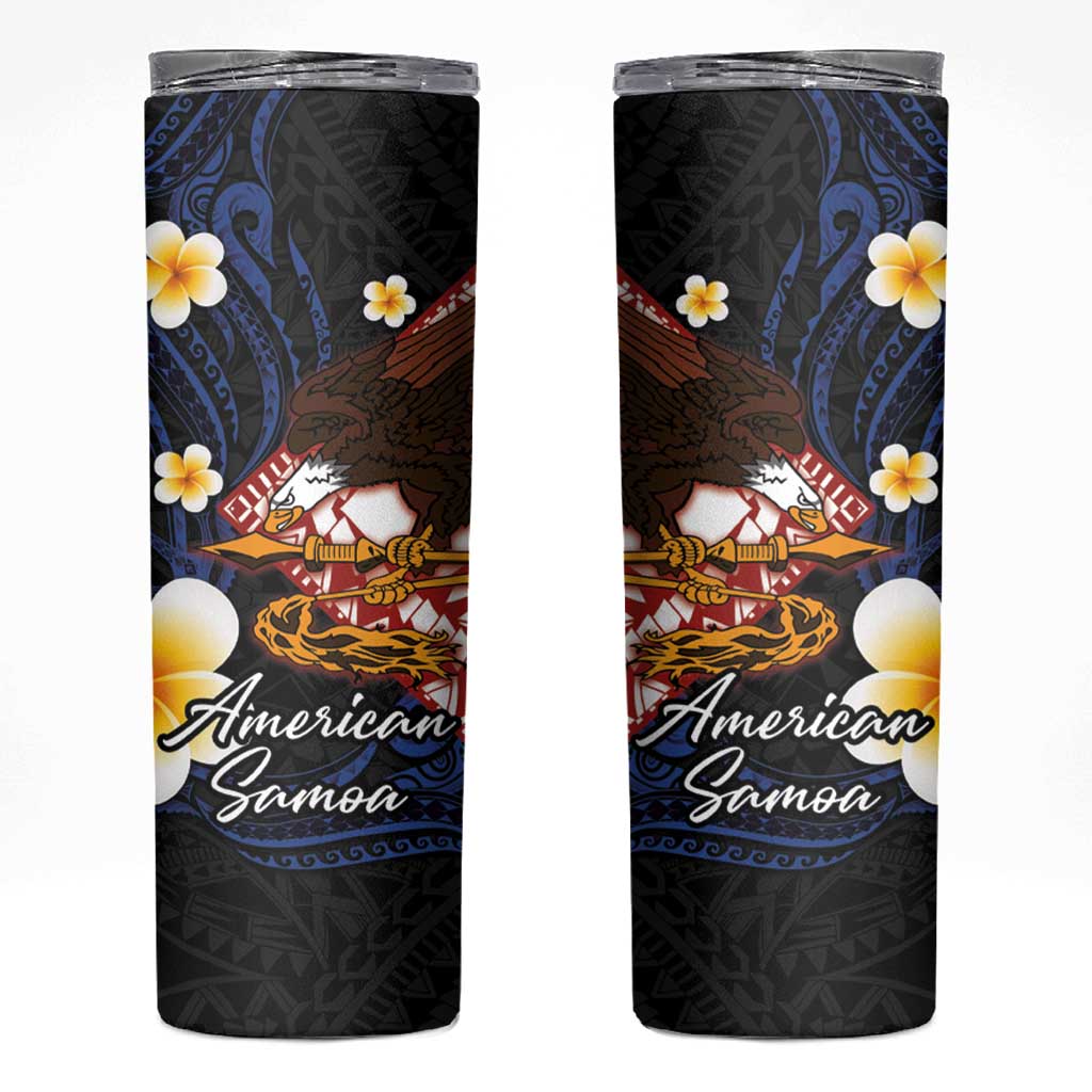 American Samoa Flag Day Skinny Tumbler Polynesian Tatau Art and Plumeria LT03 Black - Polynesian Pride