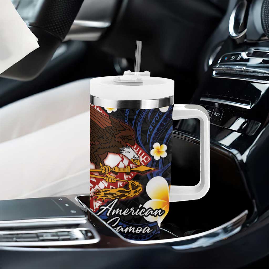 American Samoa Flag Day Tumbler With Handle Polynesian Tatau Art and Plumeria