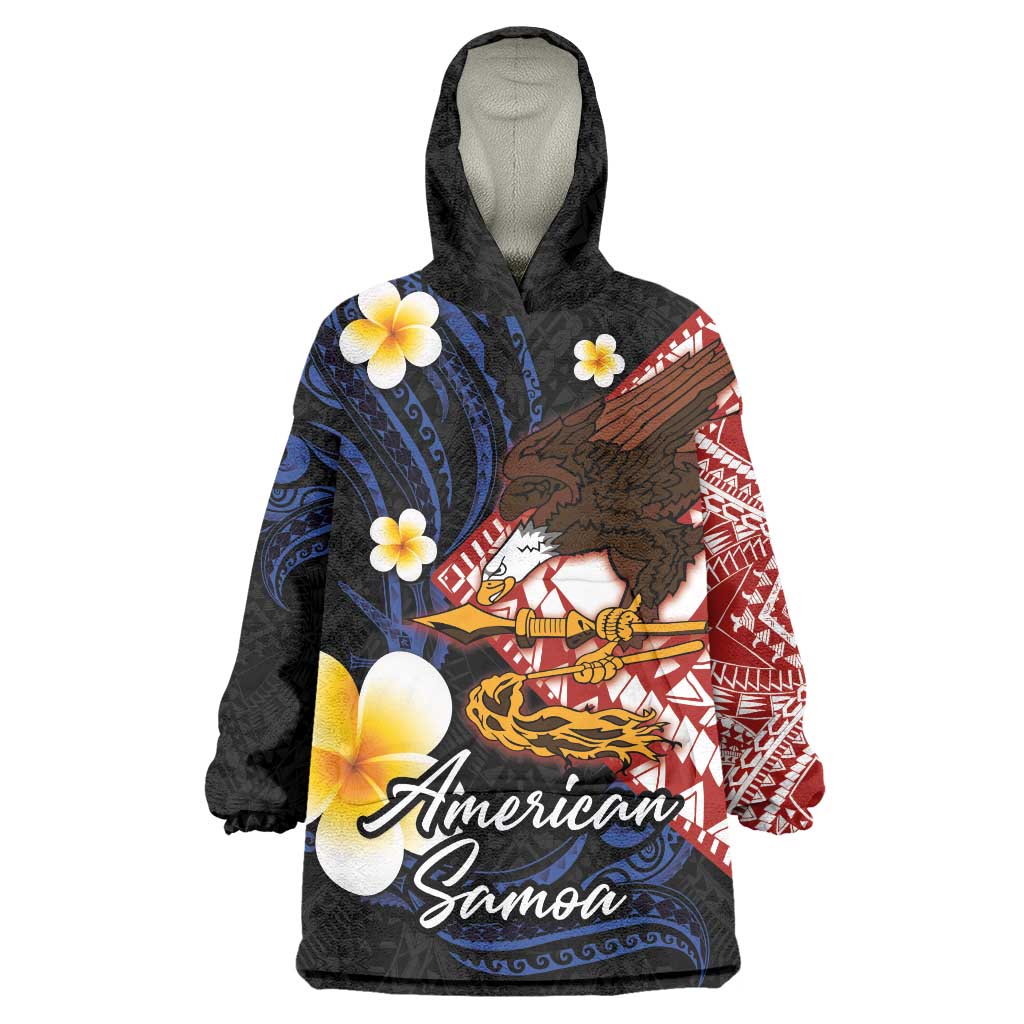 American Samoa Flag Day Wearable Blanket Hoodie Polynesian Tatau Art and Plumeria LT03 One Size Black - Polynesian Pride