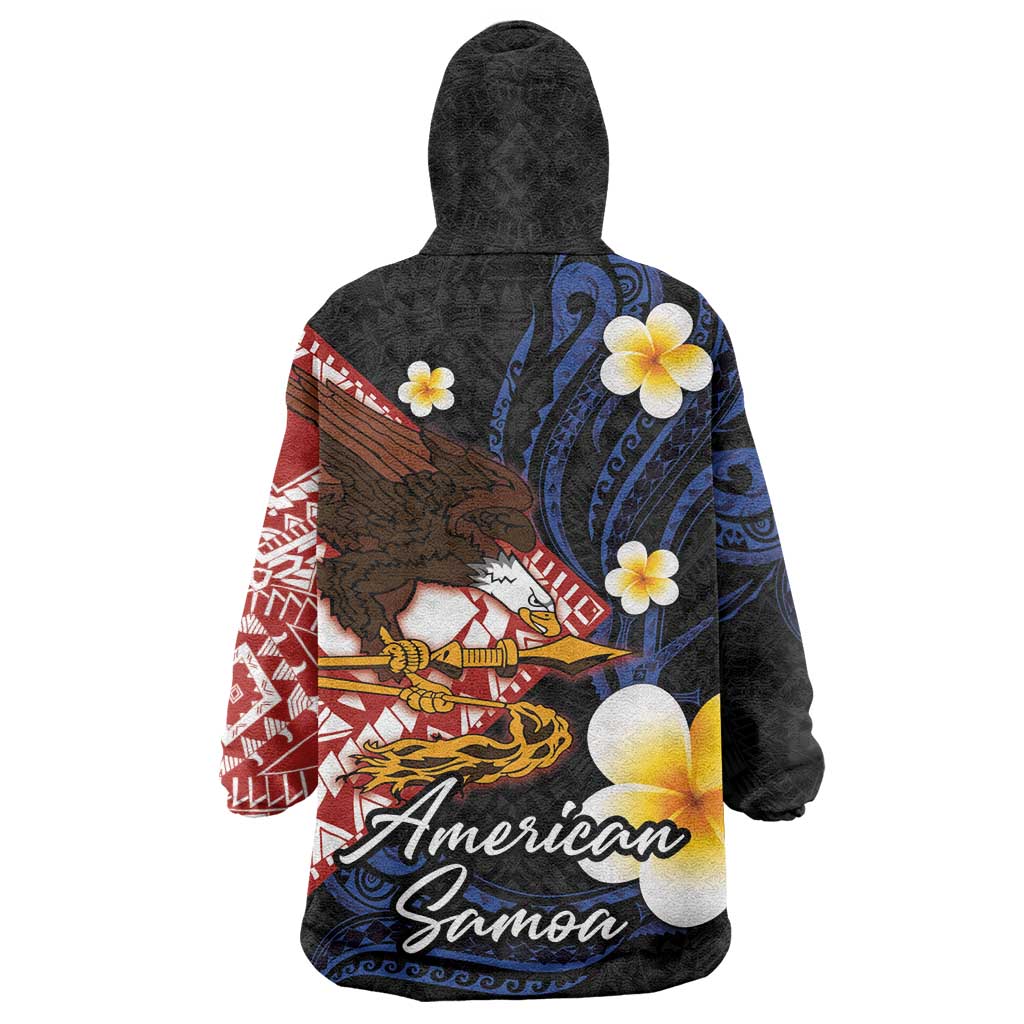 American Samoa Flag Day Wearable Blanket Hoodie Polynesian Tatau Art and Plumeria LT03 - Polynesian Pride