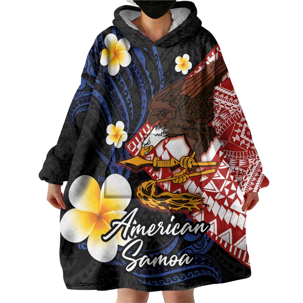 American Samoa Flag Day Wearable Blanket Hoodie Polynesian Tatau Art and Plumeria LT03 - Polynesian Pride