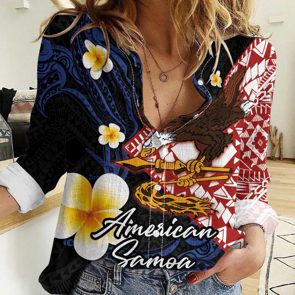 American Samoa Flag Day Women Casual Shirt Polynesian Tatau Art and Plumeria LT03 Female Black - Polynesian Pride