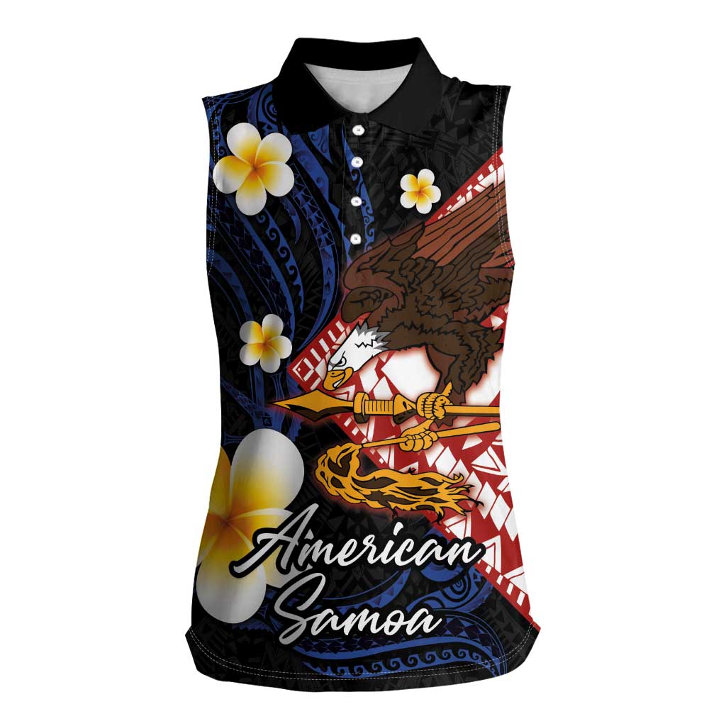 American Samoa Flag Day Women Sleeveless Polo Shirt Polynesian Tatau Art and Plumeria LT03 Female Black - Polynesian Pride