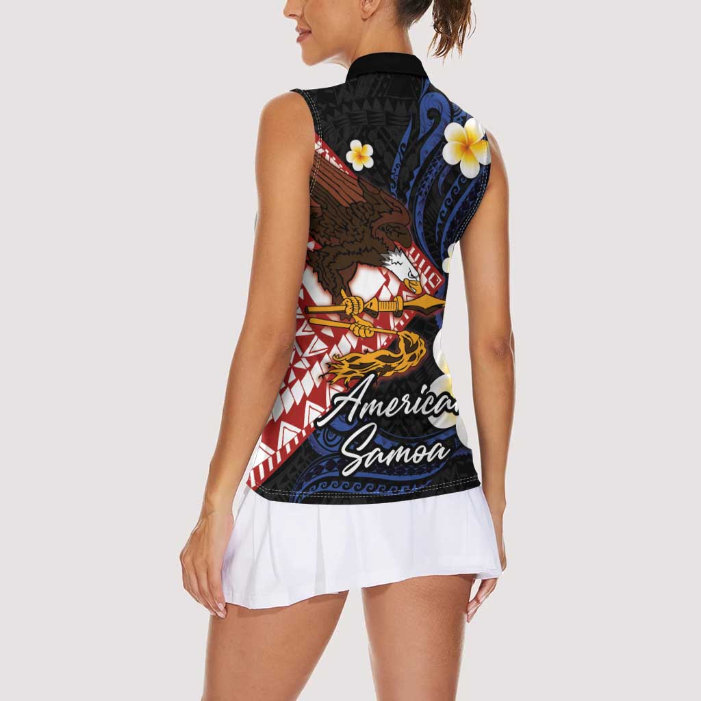 American Samoa Flag Day Women Sleeveless Polo Shirt Polynesian Tatau Art and Plumeria LT03 - Polynesian Pride