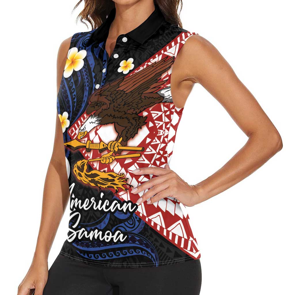 American Samoa Flag Day Women Sleeveless Polo Shirt Polynesian Tatau Art and Plumeria LT03 - Polynesian Pride
