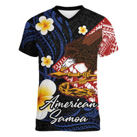 American Samoa Flag Day Women V-Neck T-Shirt Polynesian Tatau Art and Plumeria LT03 Female Black - Polynesian Pride
