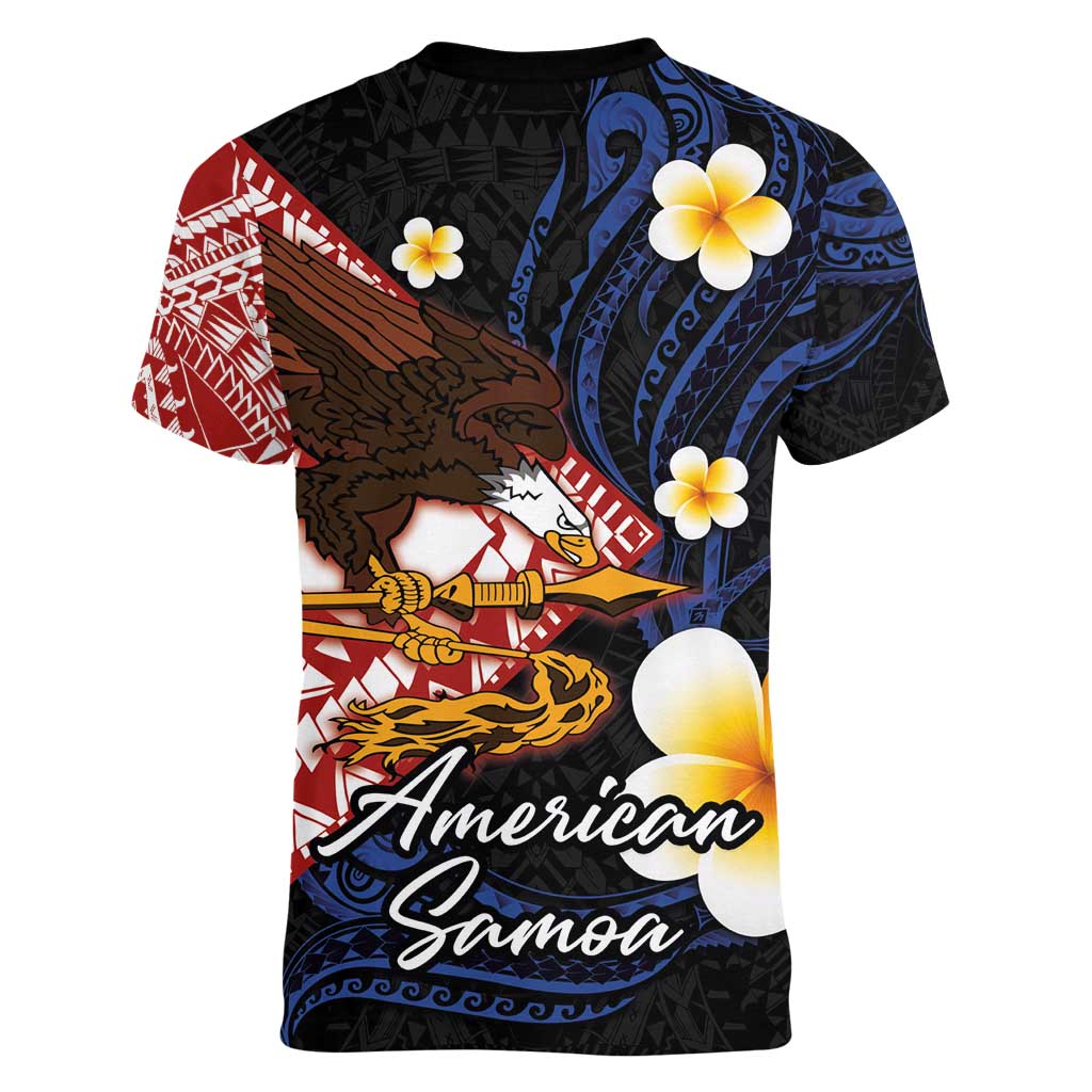 American Samoa Flag Day Women V-Neck T-Shirt Polynesian Tatau Art and Plumeria LT03 - Polynesian Pride