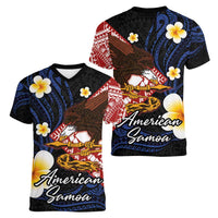American Samoa Flag Day Women V-Neck T-Shirt Polynesian Tatau Art and Plumeria LT03 - Polynesian Pride