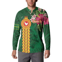 Manuʻa Islands Button Sweatshirt Polynesian Style with Rooster Tattoo and Tropical Plants