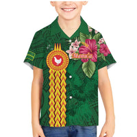 Personalised Manuʻa Islands Family Matching Mermaid Dress and Hawaiian Shirt Polynesian Style with Rooster Tattoo and Tropical Plants LT03 Son's Shirt Green - Polynesian Pride