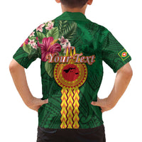 Personalised Manuʻa Islands Family Matching Off The Shoulder Long Sleeve Dress and Hawaiian Shirt Polynesian Style with Rooster Tattoo and Tropical Plants LT03 - Polynesian Pride