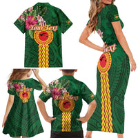 Personalised Manuʻa Islands Family Matching Short Sleeve Bodycon Dress and Hawaiian Shirt Polynesian Style with Rooster Tattoo and Tropical Plants LT03 - Polynesian Pride