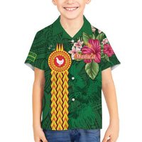 Personalised Manuʻa Islands Family Matching Summer Maxi Dress and Hawaiian Shirt Polynesian Style with Rooster Tattoo and Tropical Plants LT03 Son's Shirt Green - Polynesian Pride